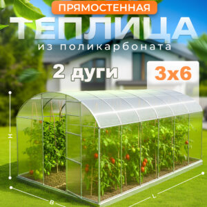 Теплица прямостенная две дуги усиленная 3х6